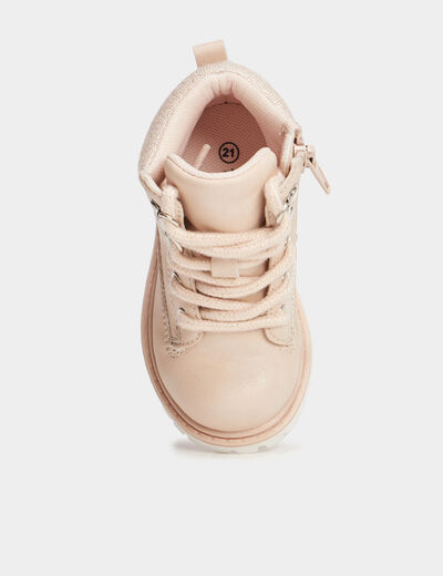 Boots zippées à lacets Trappeur rose clair bébé fille