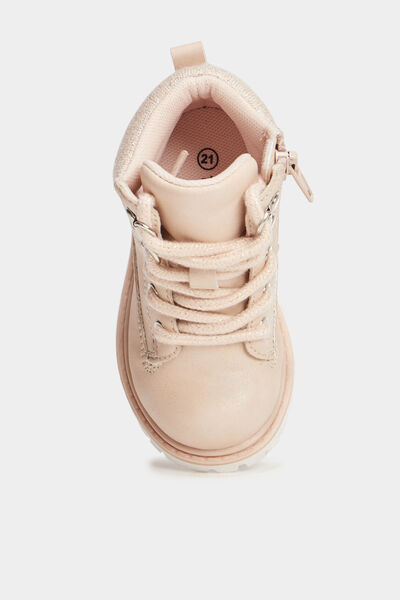 Boots zipp&eacute;es &agrave; lacets Trappeur rose clair b&eacute;b&eacute; fille
