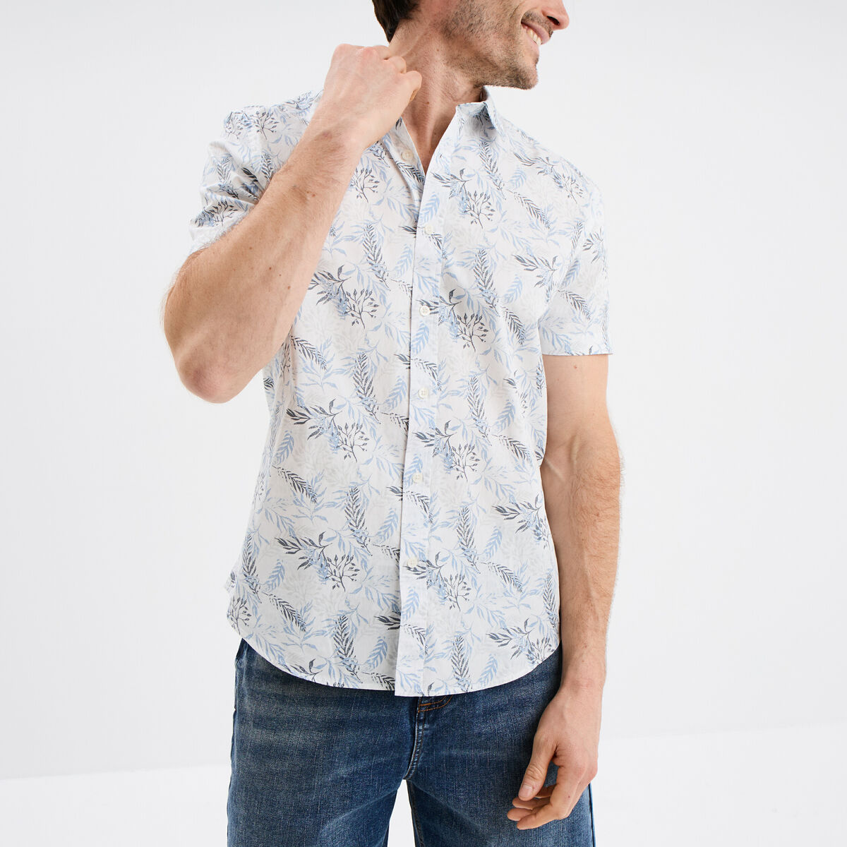 Chemise droite manches courtes coton ecru homme