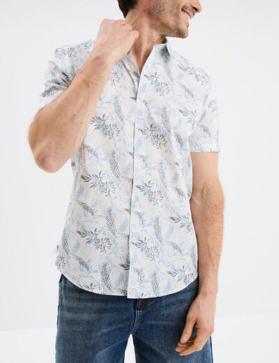 Chemise droite manches courtes coton ecru homme