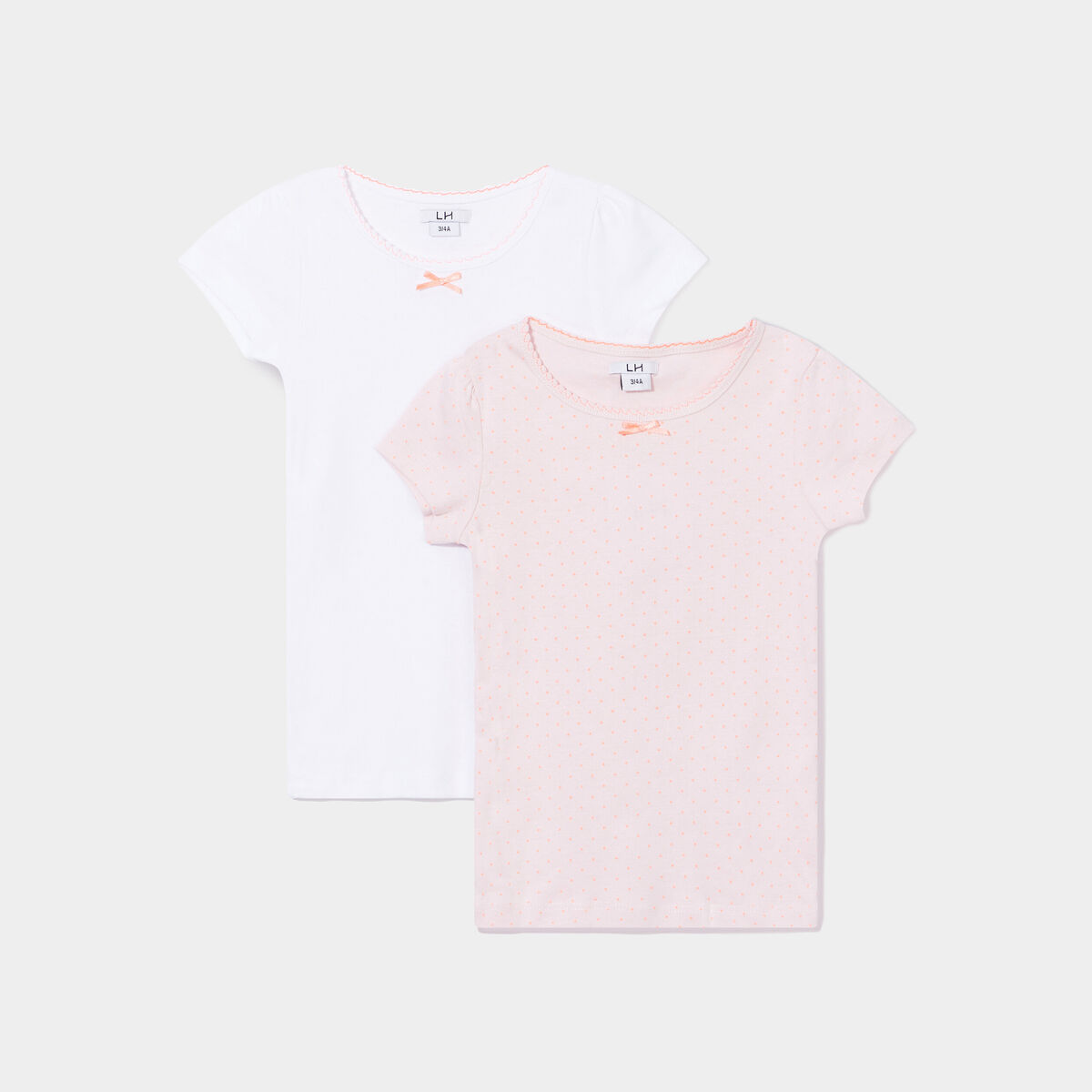 Lot de 2 T-shirts col rond rose clair fille