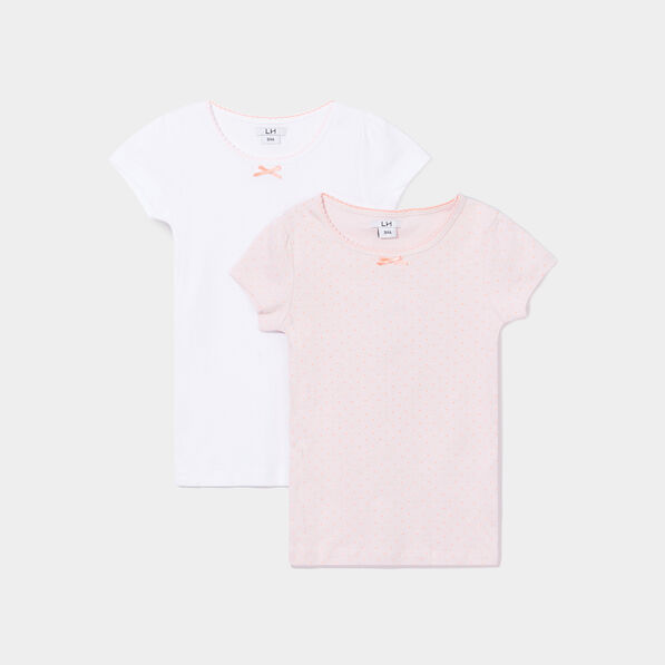 lot de 2 t shirts col rond rose clair fille Lot de 2 T-shirts col rond rose clair fille