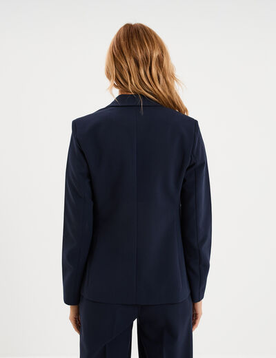 Veste blazer droite manches longues bleu fonc&eacute; femme
