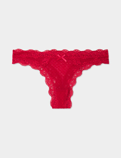 Tanga dentelle et plumetis rose framboise femme
