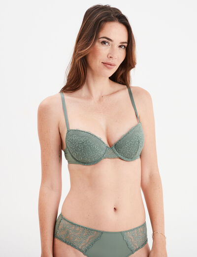 Soutien-gorge push up micro dentelle vert kaki femme