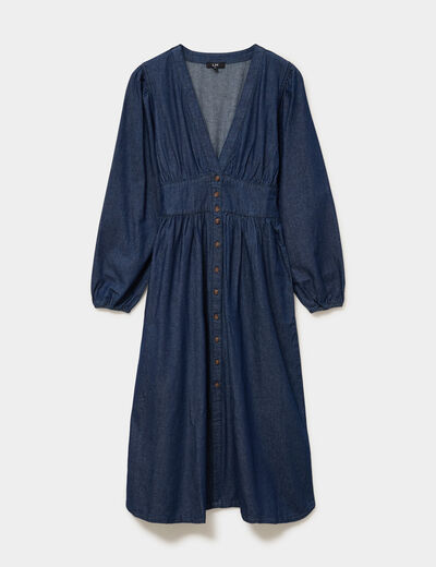 Robe longue en jean empire coton denim brut femme