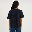 Blouse broderie anglaise manches courtes bleu fonc&eacute; femme