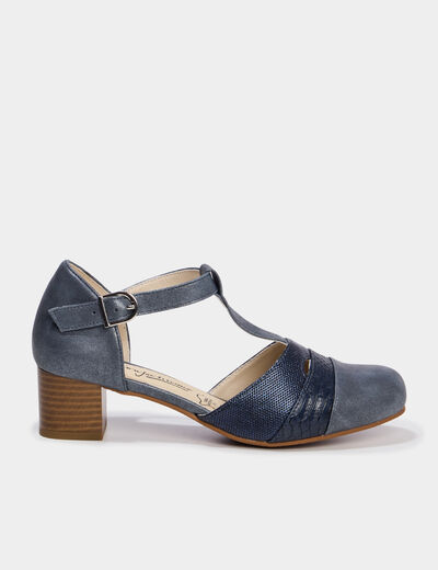 Escarpins &agrave; talons pied large bleu marine femme