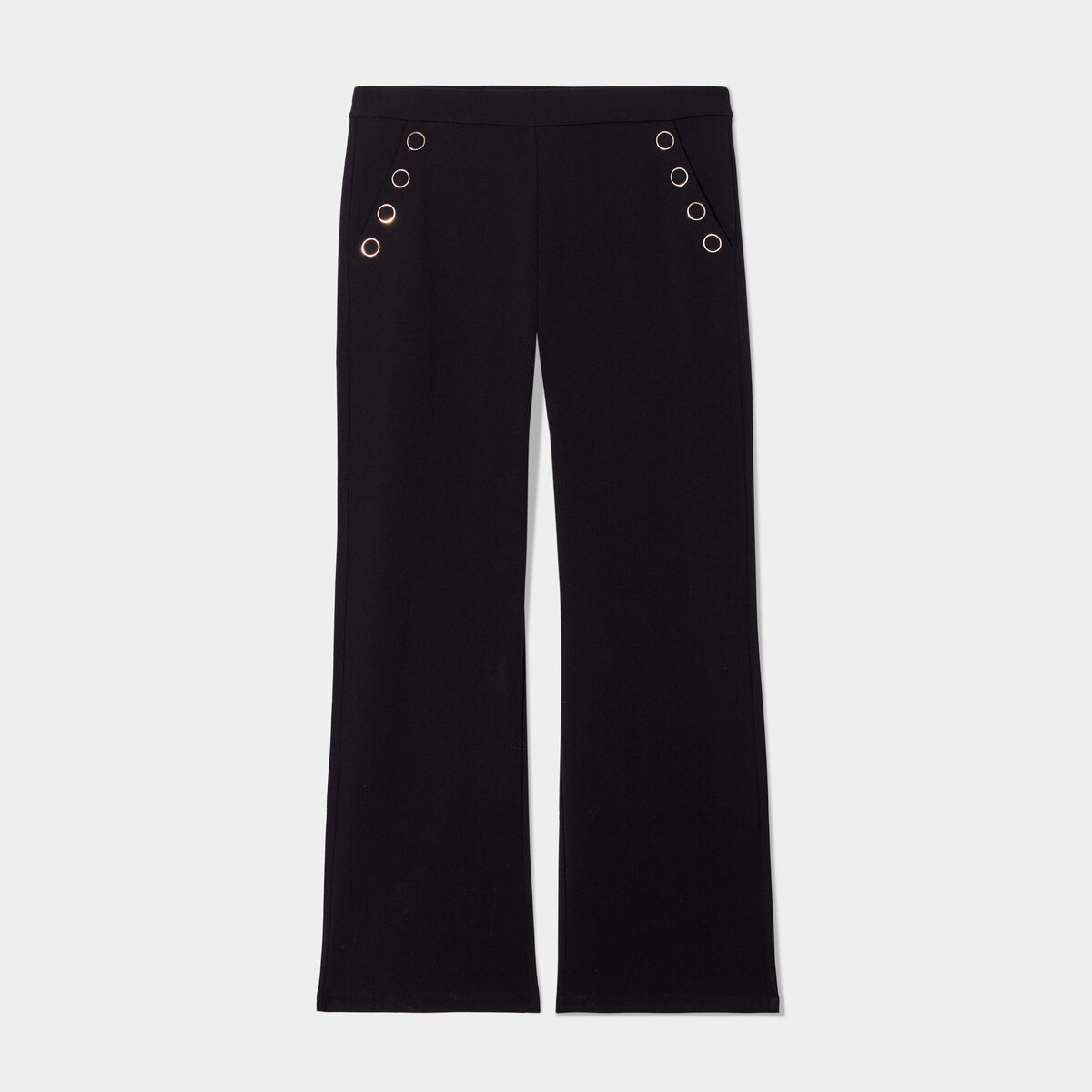 Pantalon droit &agrave; pont taille &eacute;lastiqu&eacute;e noir femme