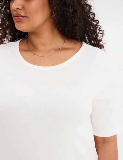 T-shirt ajust&eacute; col rond effet c&ocirc;tel&eacute; blanc femme grande taille