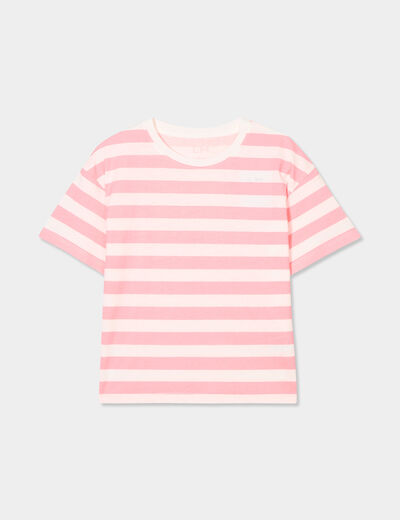 T-shirt col rond manches courtes coton ecru fille