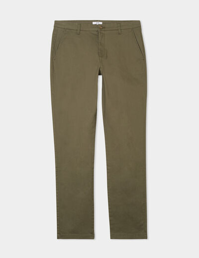 Pantalon chino droit stretch retroussé vert kaki homme