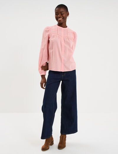 Blouse droite manches longues coton rose femme