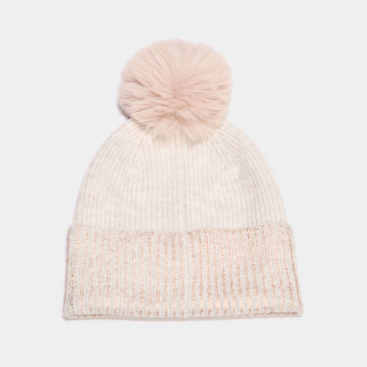 Bonnet &agrave; pompon fausse fourrure sable femme