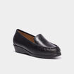Mocassins compens&eacute;s confort cuir noir femme
