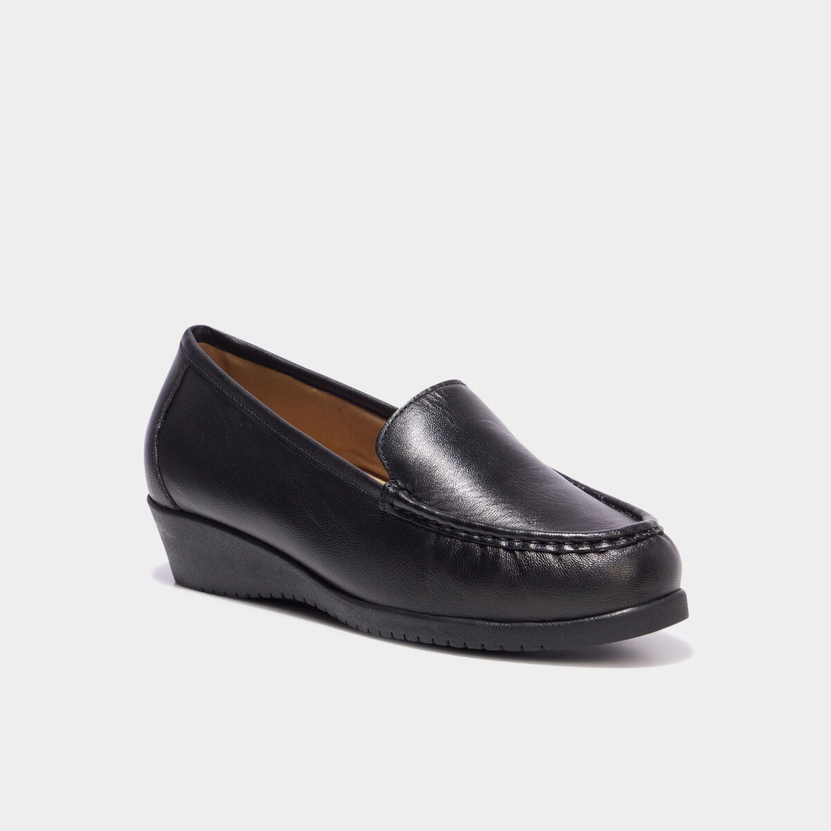 Mocassins compens&eacute;s confort cuir noir femme