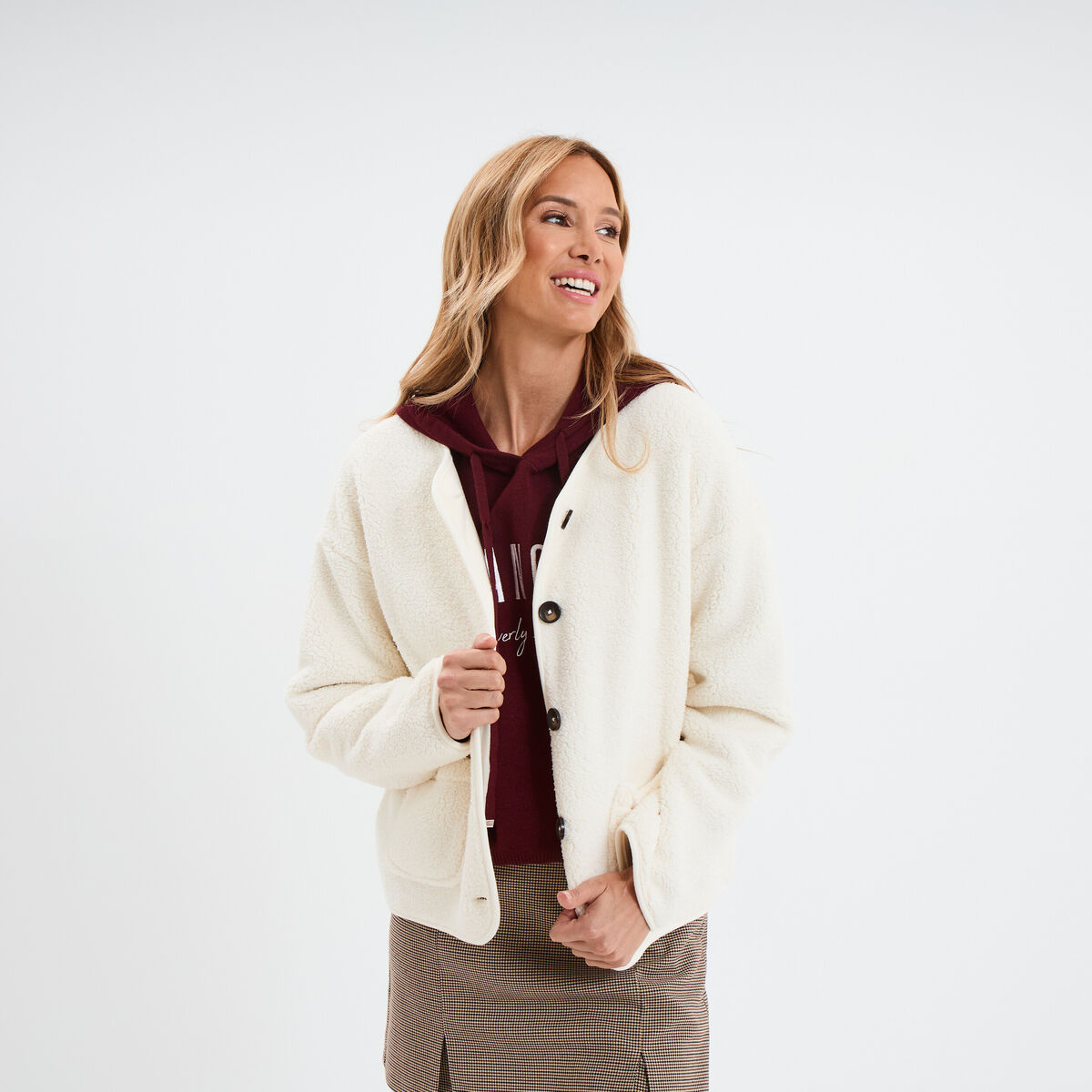 Veste Courte Chaude Sherpa Polaire Pour Femme - Manteau Réversible Boutonné Avec Poches, Fausse Fourrure