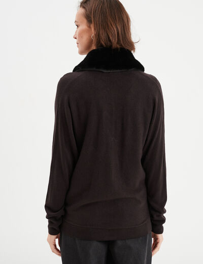 Gilet zippé avec col fausse fourrure noir femme
