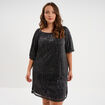 Robe &agrave; strass et manches 3/4 noir femme grande taille