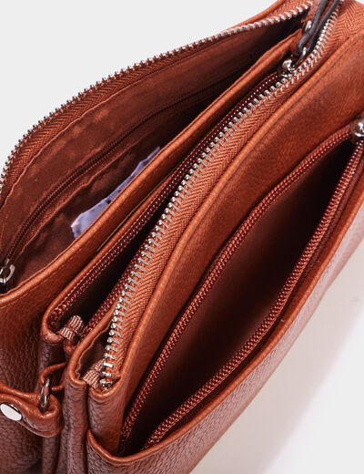 Sac en bandoulière zippé marron cognac femme