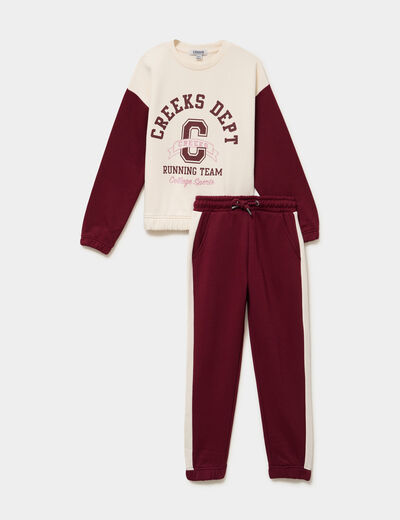 Ensemble de jogging pantalon et sweat bordeaux fille