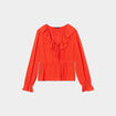 Blouse volantée col en V à cordons orange femme