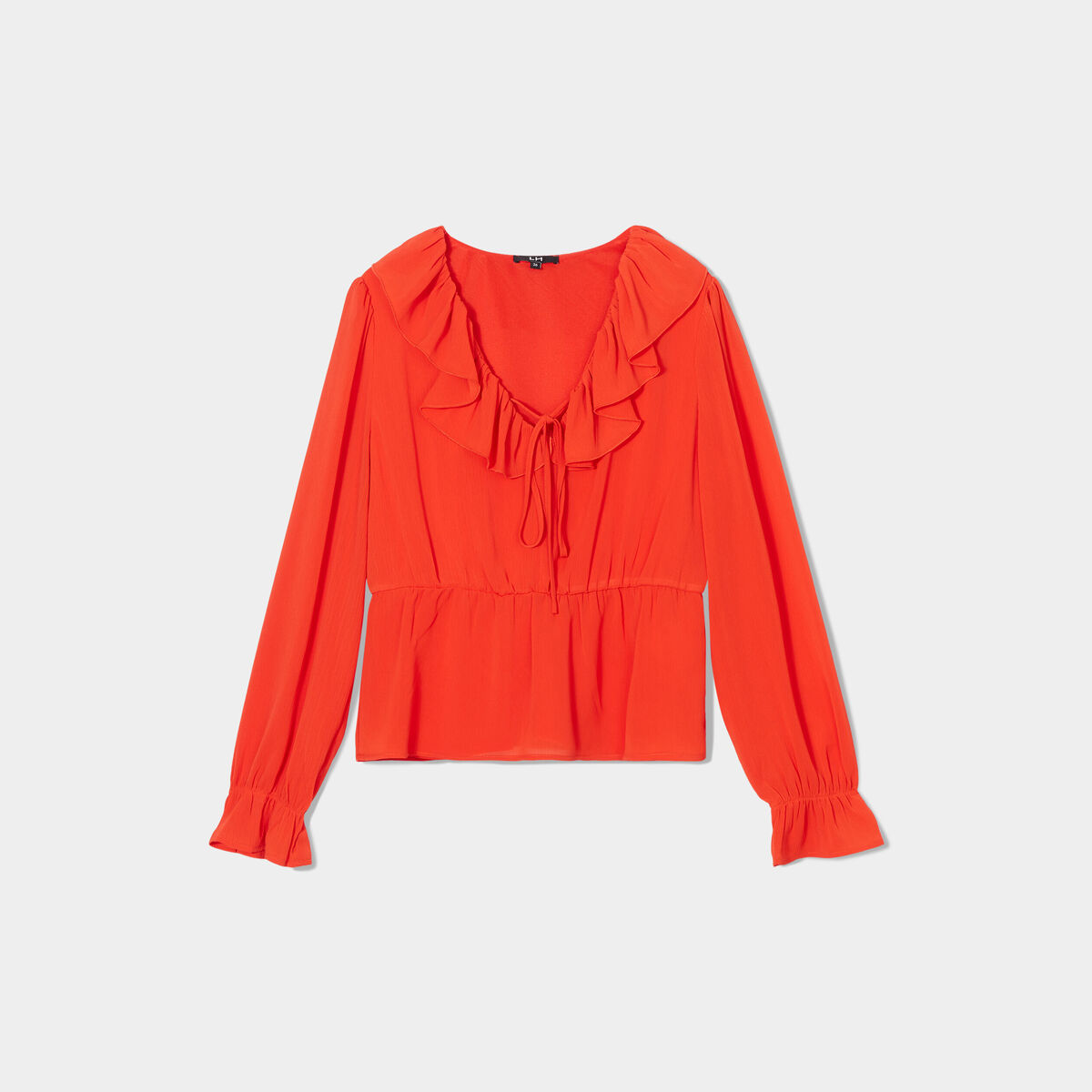 Blouse volantée col en V à cordons orange femme