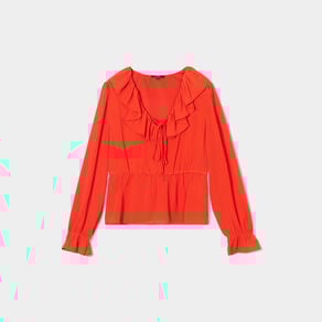blouse volantee col en v a cordons orange femme Blouse volantée col en V à cordons orange femme