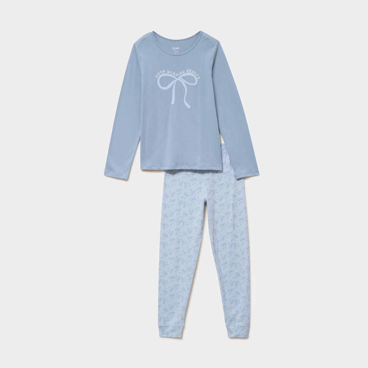 Ensemble pyjama pantalon et t-shirt bleu gris fille