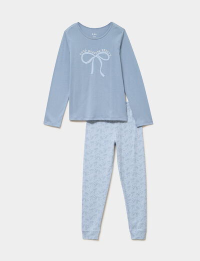 Ensemble pyjama pantalon et t-shirt bleu gris fille