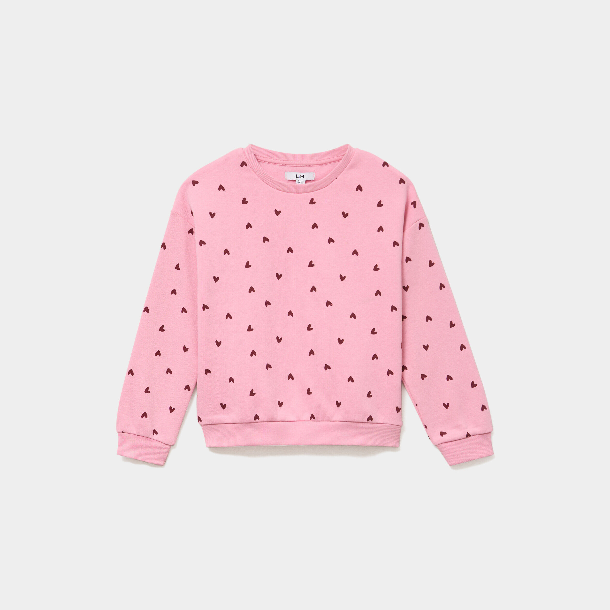 Sweat col rond manches longues rose clair fille LH