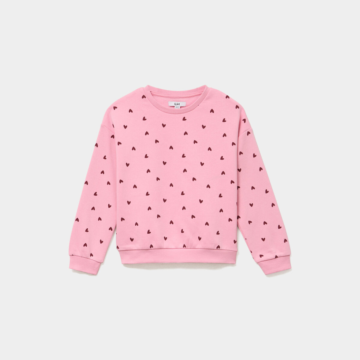 Sweat col rond manches longues rose clair fille