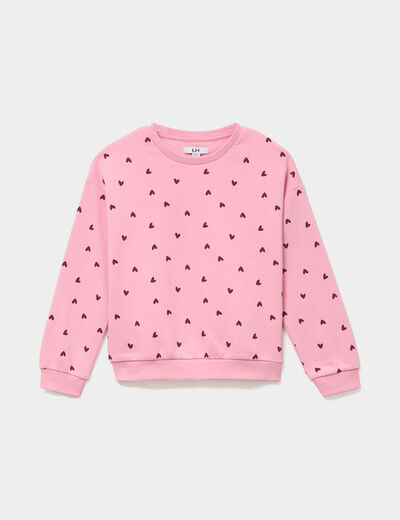 Sweat col rond manches longues rose clair fille