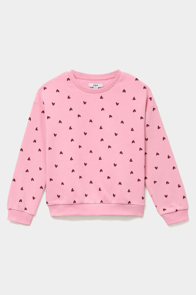 Sweat col rond manches longues rose clair fille