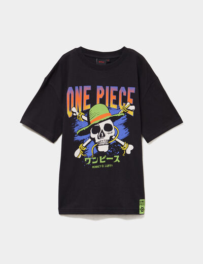 T-shirt manches courtes coton One Piece noir gar&ccedil;on