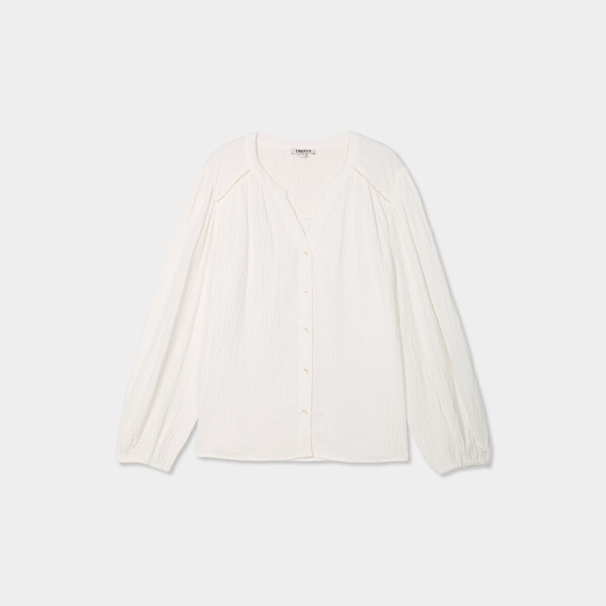 Blouse col tunisien gaze de coton Creeks blanc femme