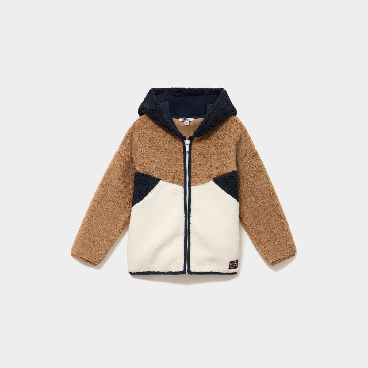 Gilet oversize zipp&eacute; polaire &agrave; capuche taupe gar&ccedil;on