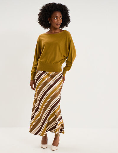 Pull encolure bateau manches longues vert olive femme