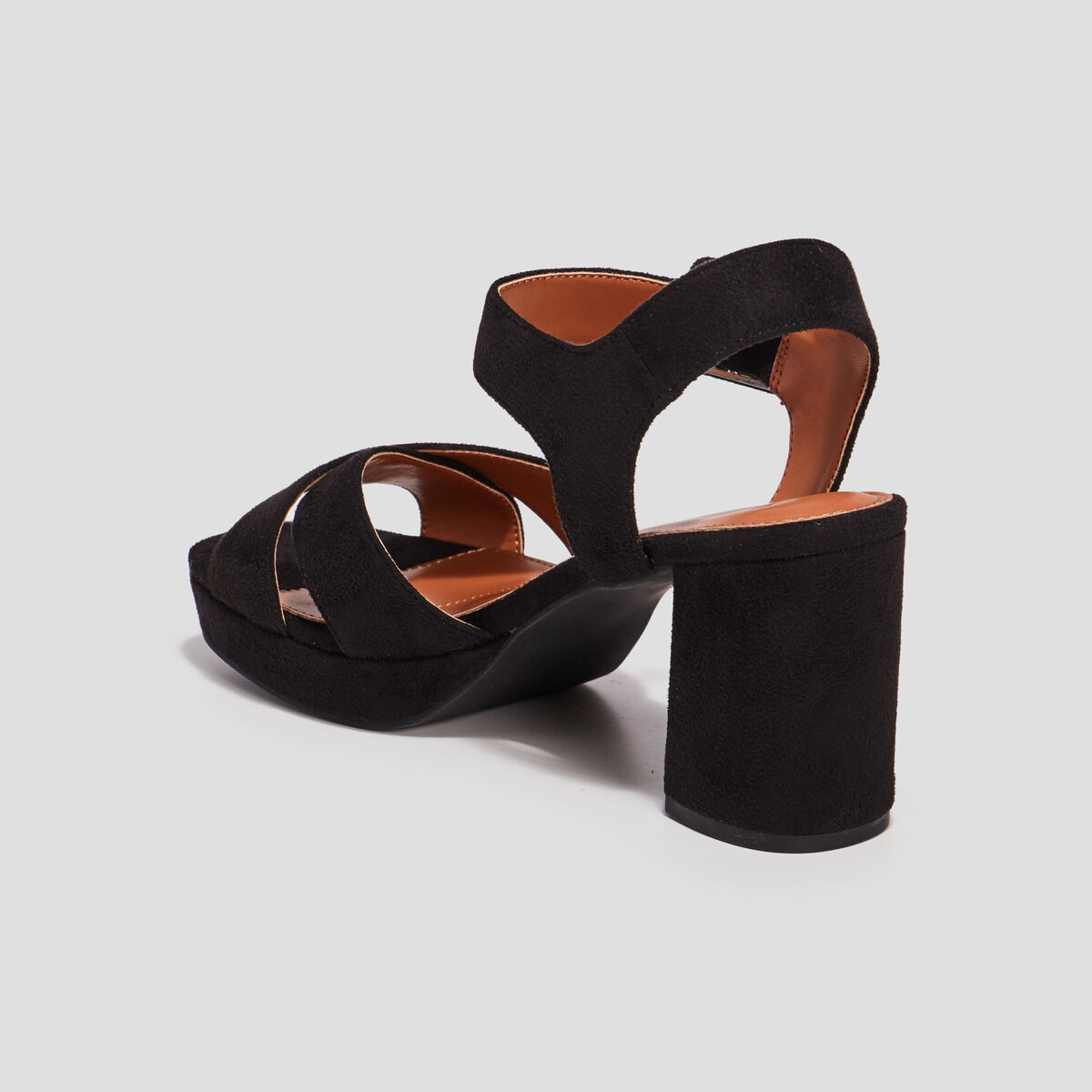 Sandales plateforme &agrave; talons en su&eacute;dine noir femme