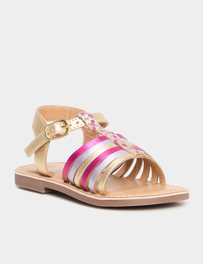 Sandales plates en cuir multicolore fille