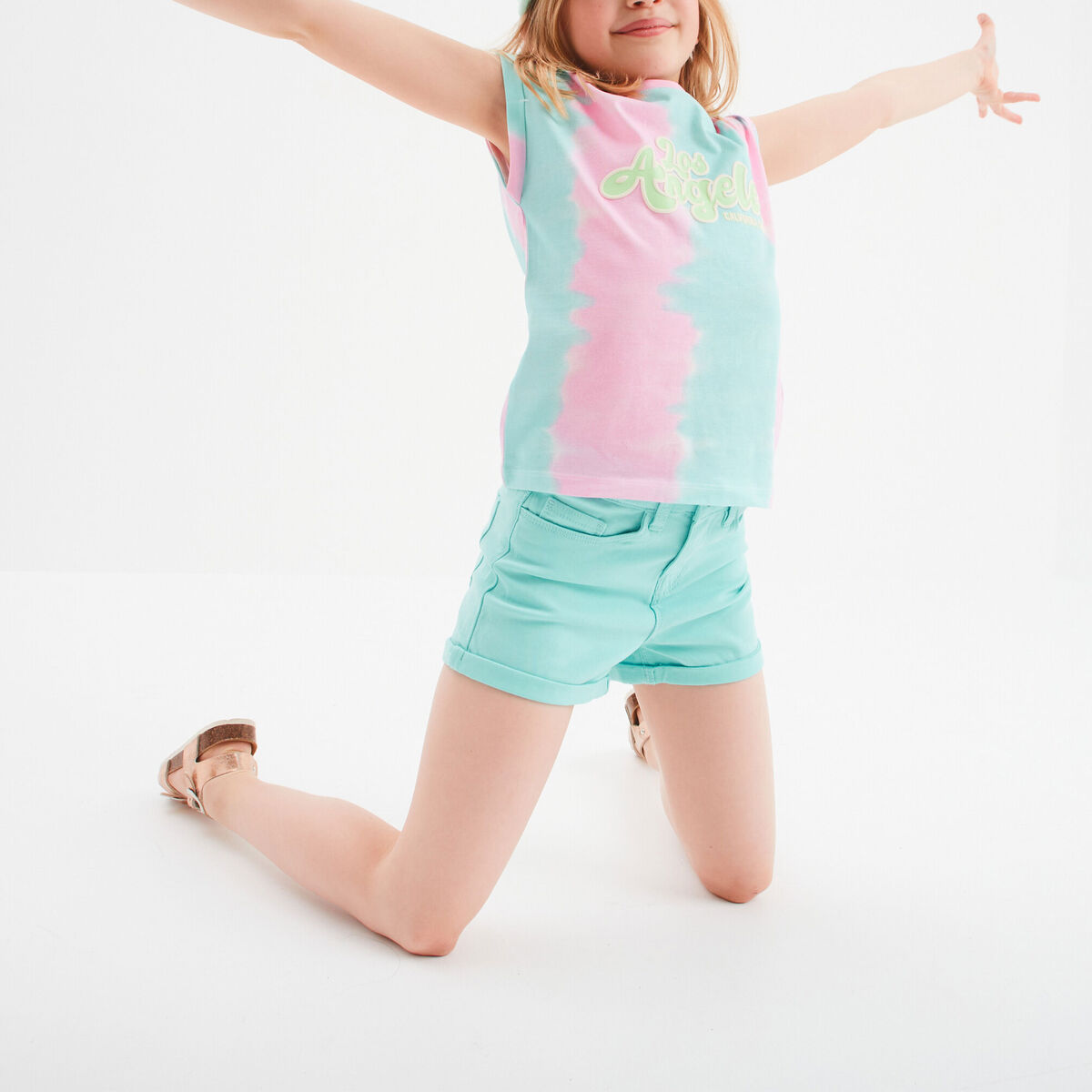 Short ajusté en twill bleu turquoise fille