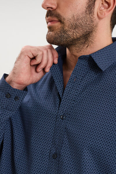 Chemise droite imprim&eacute;e manches longues bleu marine homme