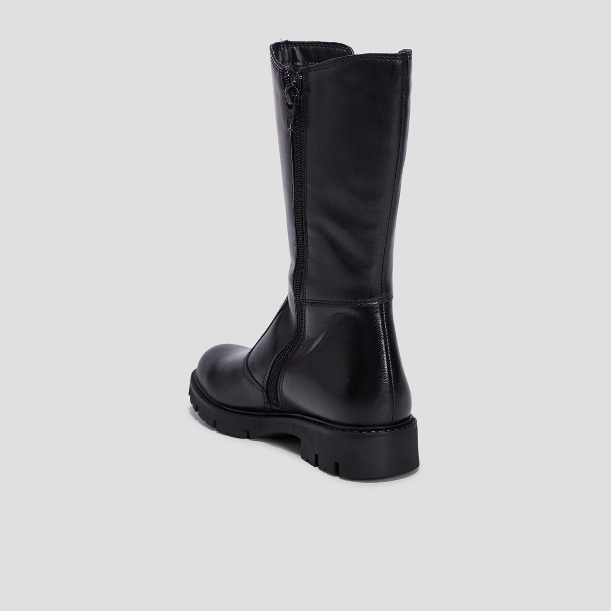 Bottes crant&eacute;es zipp&eacute;es en cuir noir fille