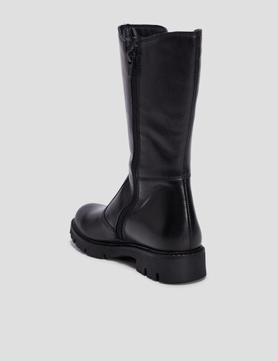 Bottes crantées zippées en cuir noir fille