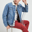 Veste en jean col fourré denim double stone homme