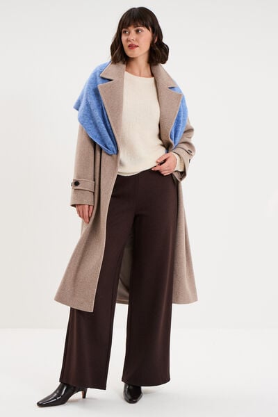 Pantalon large fluide taille &eacute;lastiqu&eacute;e marron fonc&eacute; femme