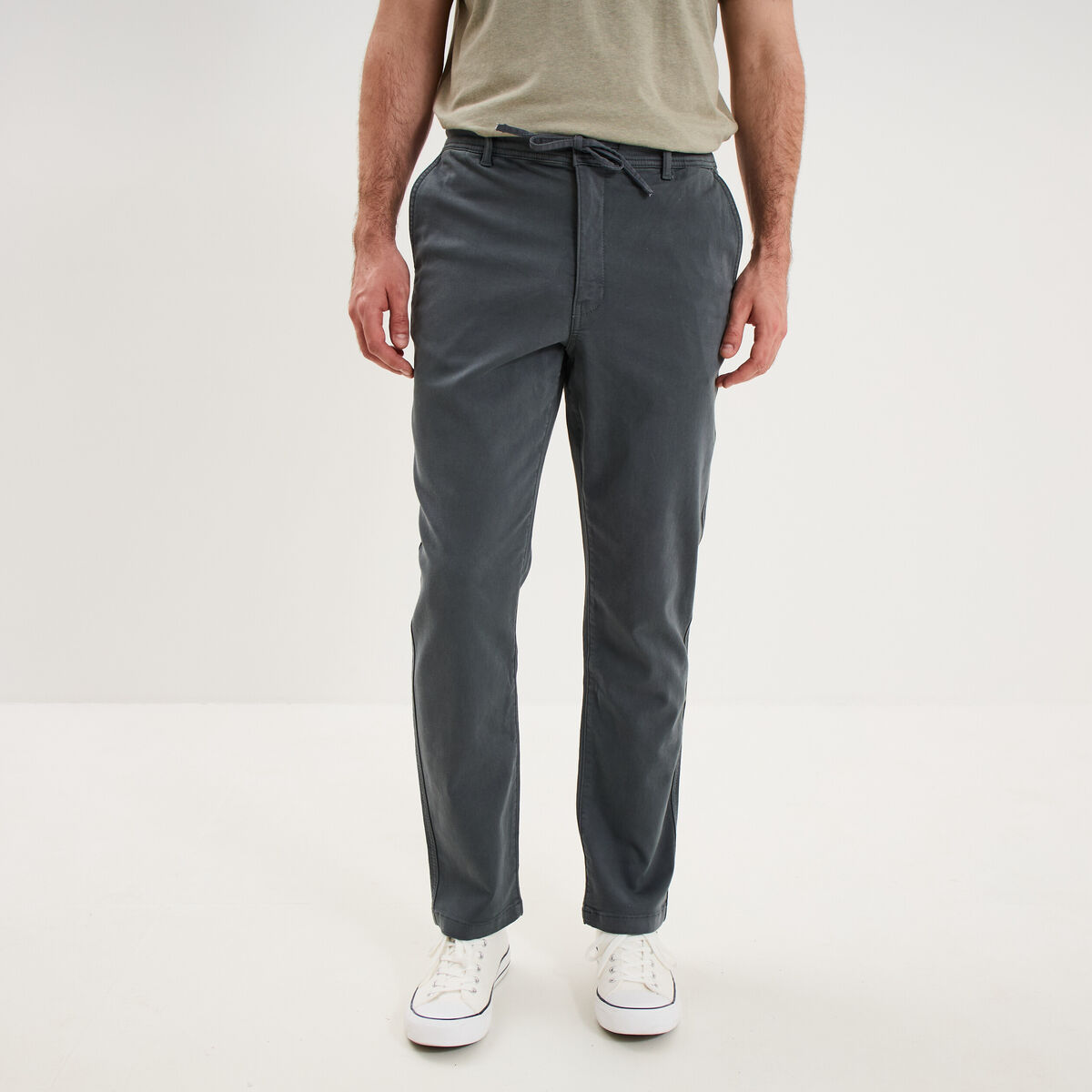Pantalon chino droit confort vert fonc&eacute; homme