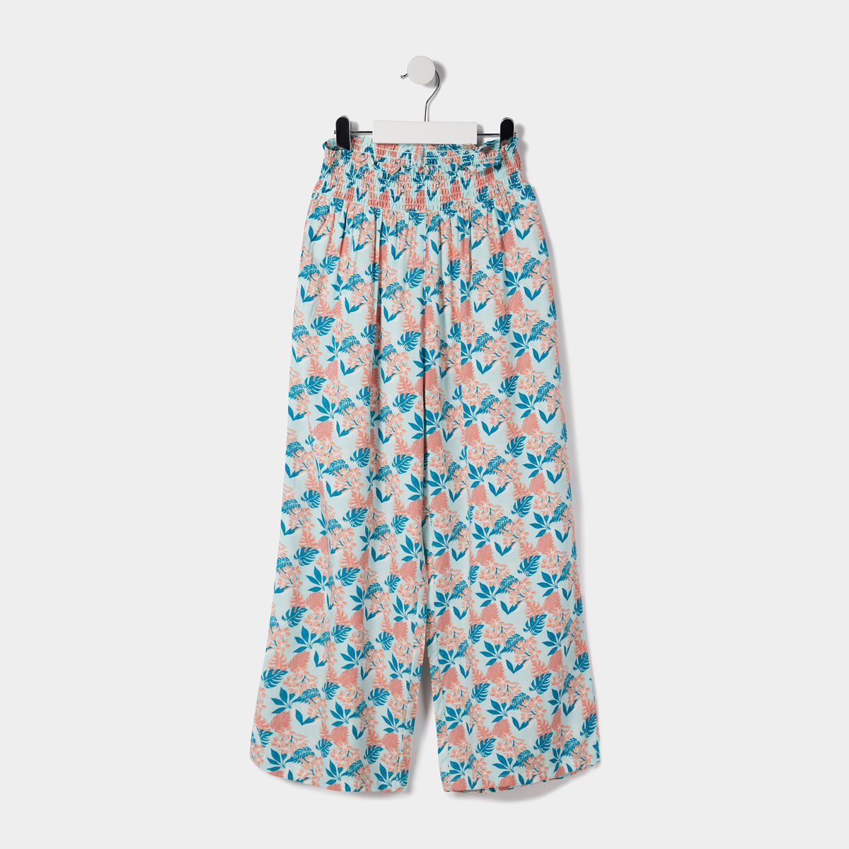 Pantalon smocké large fluide bleu turquoise fille