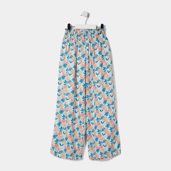 pantalon smocke large fluide bleu turquoise fille Pantalon smocké large fluide bleu turquoise fille