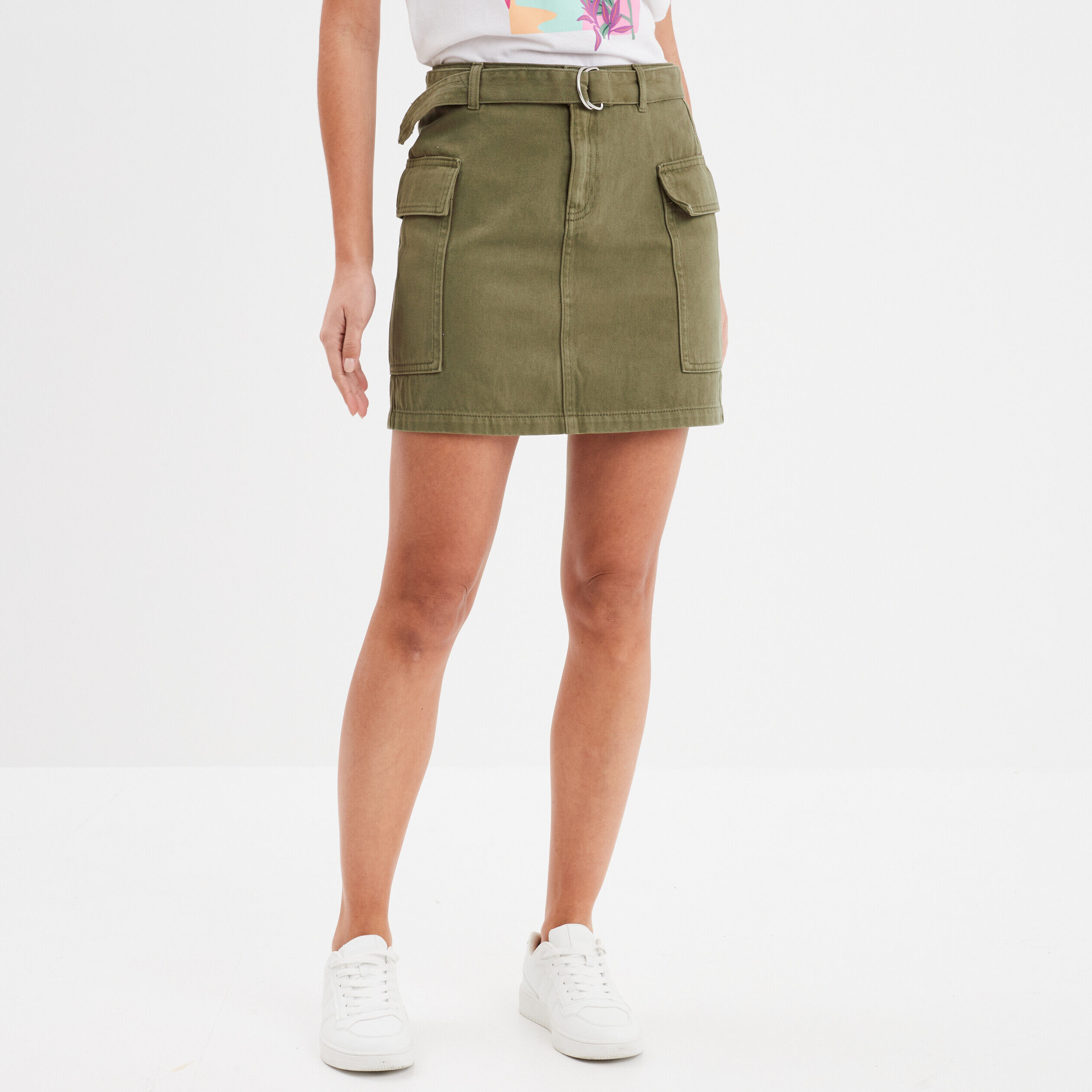 Jupe droite cargo avec poches vert kaki femme LIBERTO
